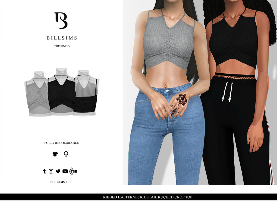 Кроп - топ Slinky Cut out Side detail от Bill SIMS. Sims4 Crinkle Twist Front Halterneck Crop Top. Billsims Sports. Mademoiselle Top Rib. Top detail