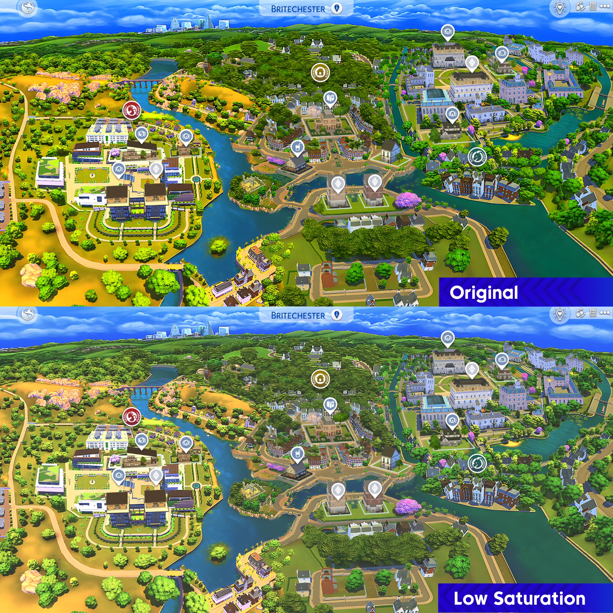 Замена карты города Бритчестер из The Sims 4 В университете - загрузить для Симс4
